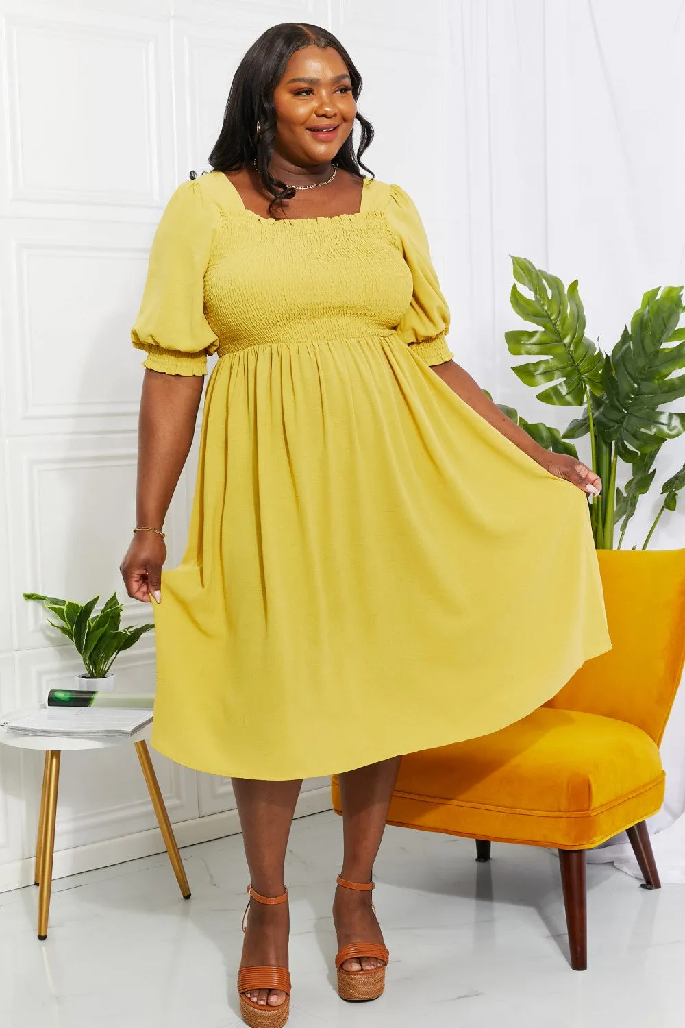 Bright Yellow Square Neck Midi Dress By ODDI