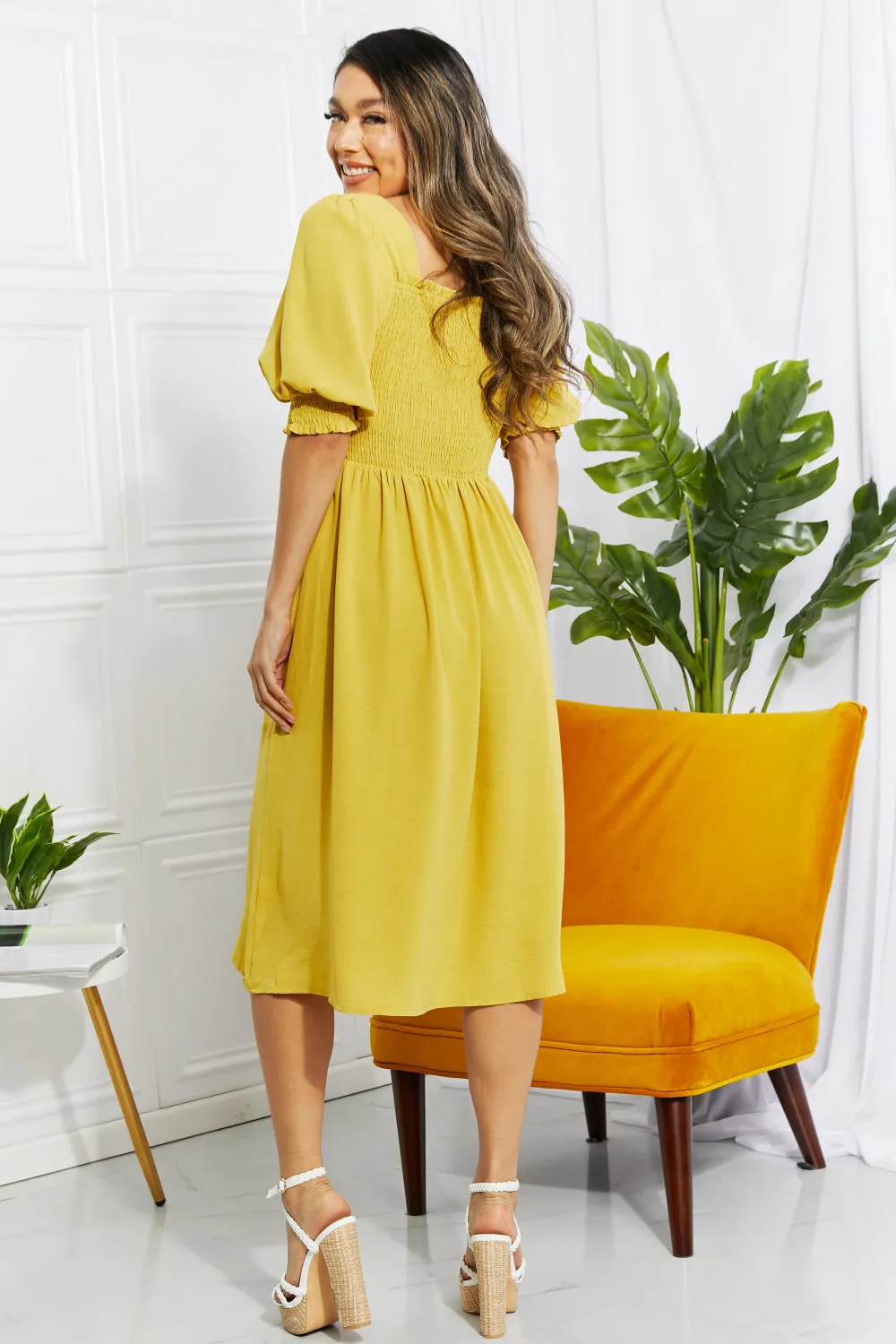 Bright Yellow Square Neck Midi Dress By ODDI