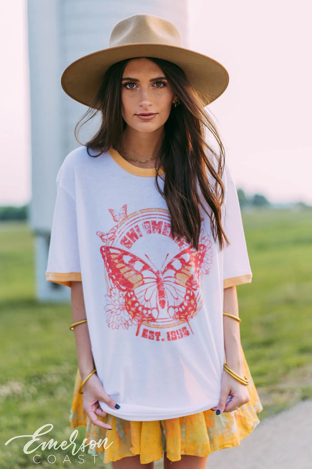 Chi Omega Butterfly Ringer Tee