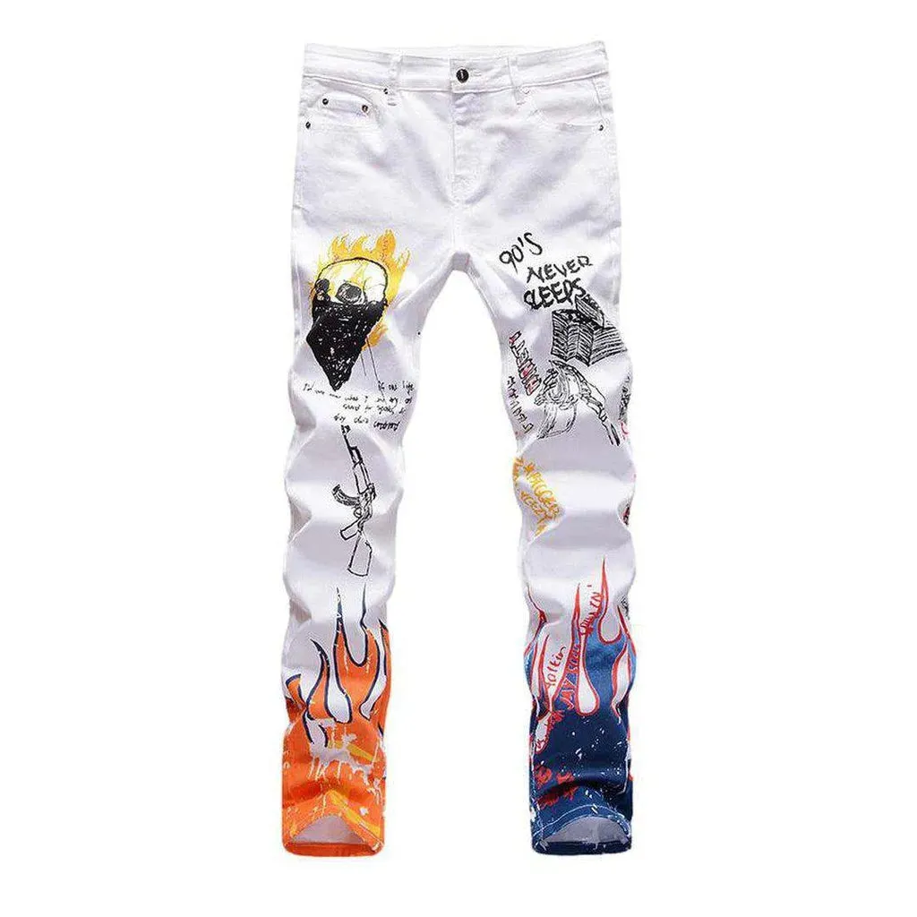 Color flame-painted men's jeans