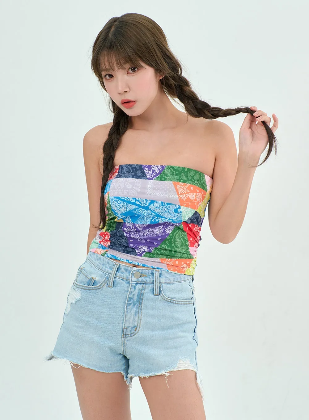 Color Graphic Tube Top BY303