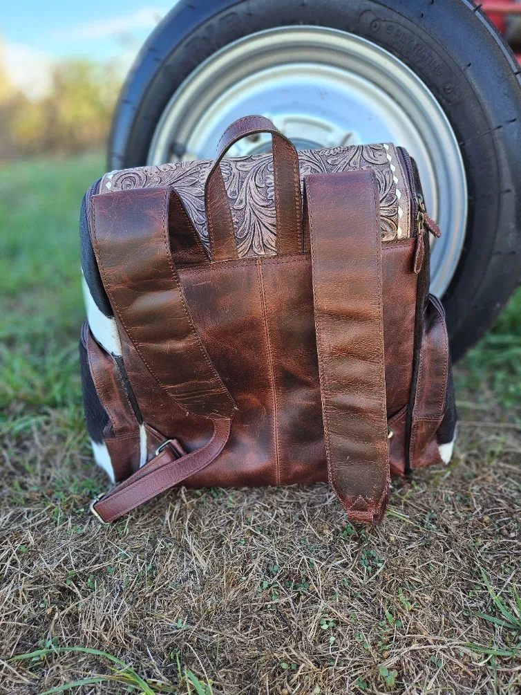 Cowhide Hand Tooled Diaper Bag