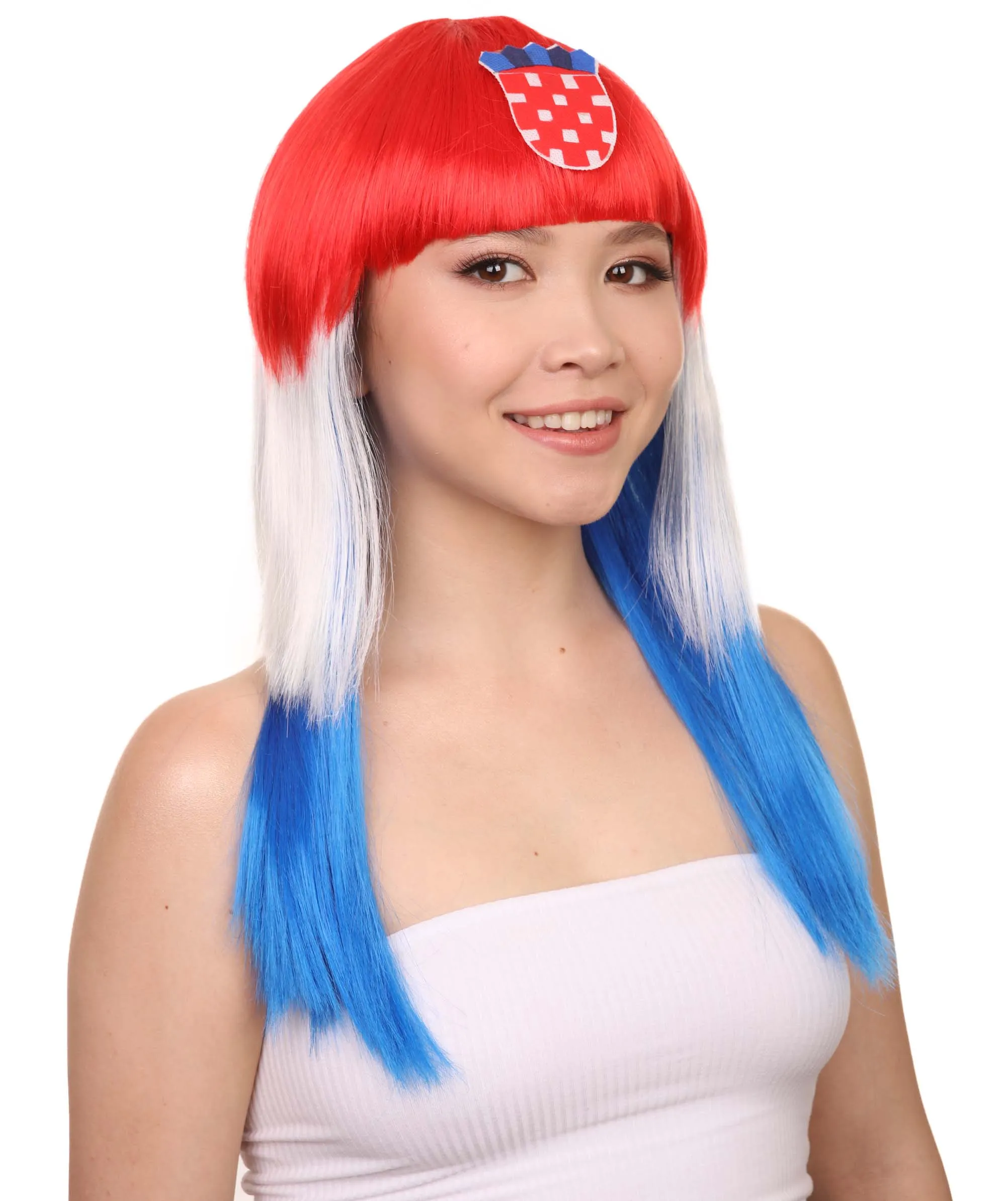 Croatia Flag Sport Party Long Bob Wig | Premium Breathable Capless Cap