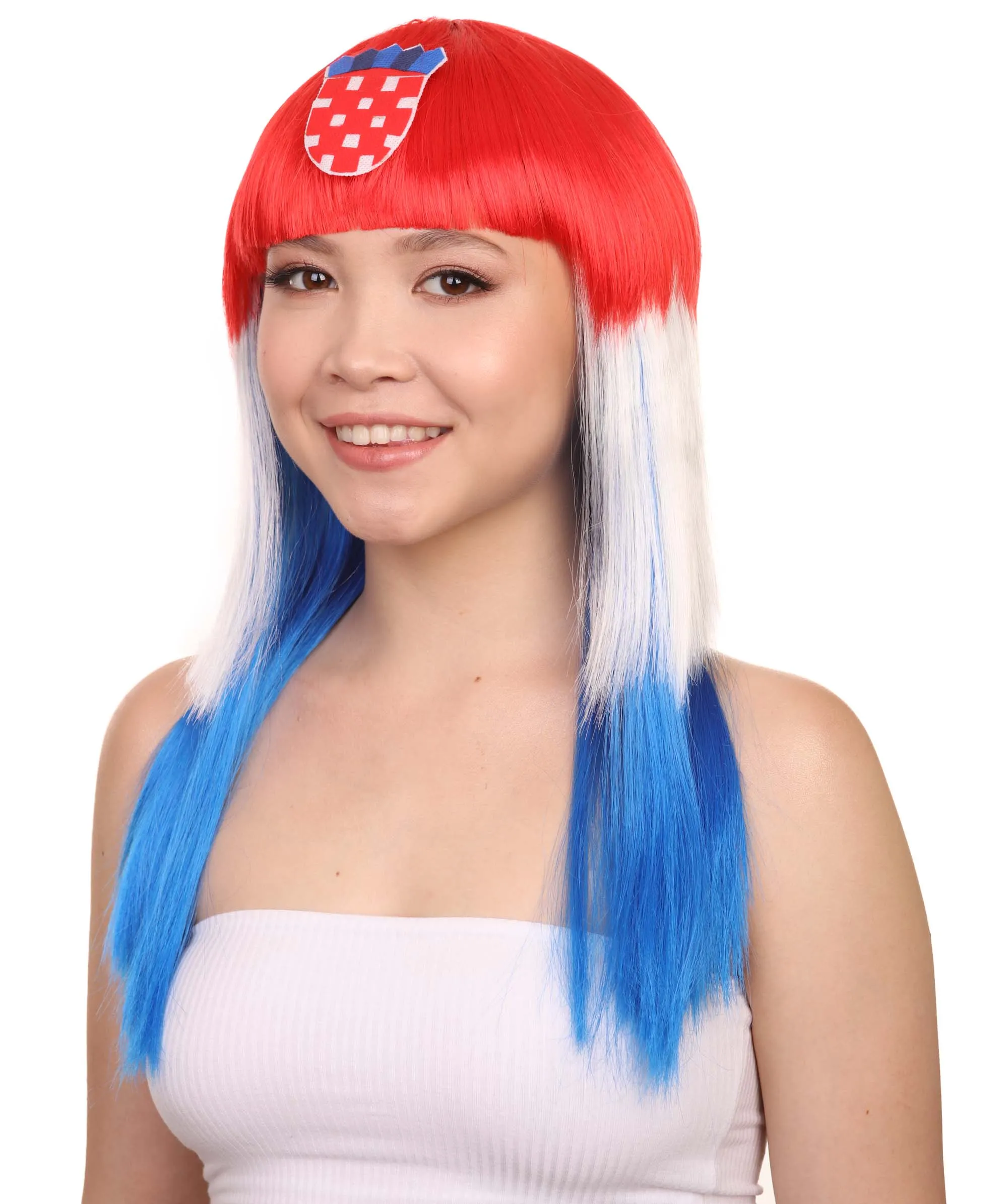 Croatia Flag Sport Party Long Bob Wig | Premium Breathable Capless Cap