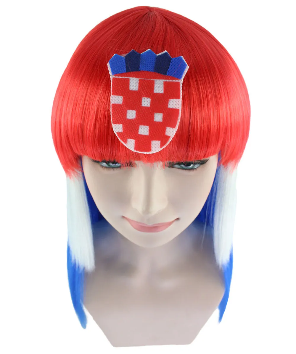 Croatia Flag Sport Party Long Bob Wig | Premium Breathable Capless Cap