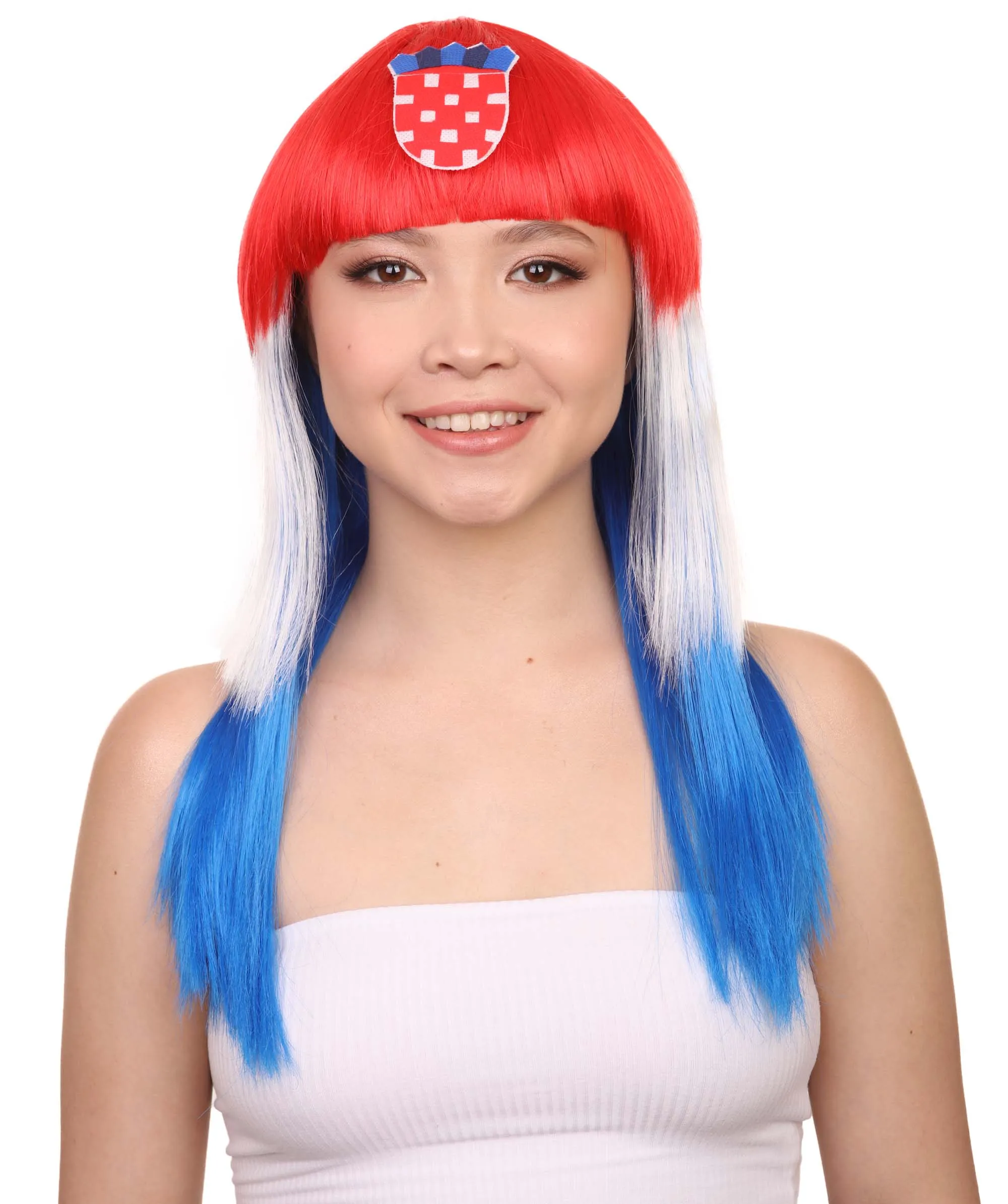 Croatia Flag Sport Party Long Bob Wig | Premium Breathable Capless Cap