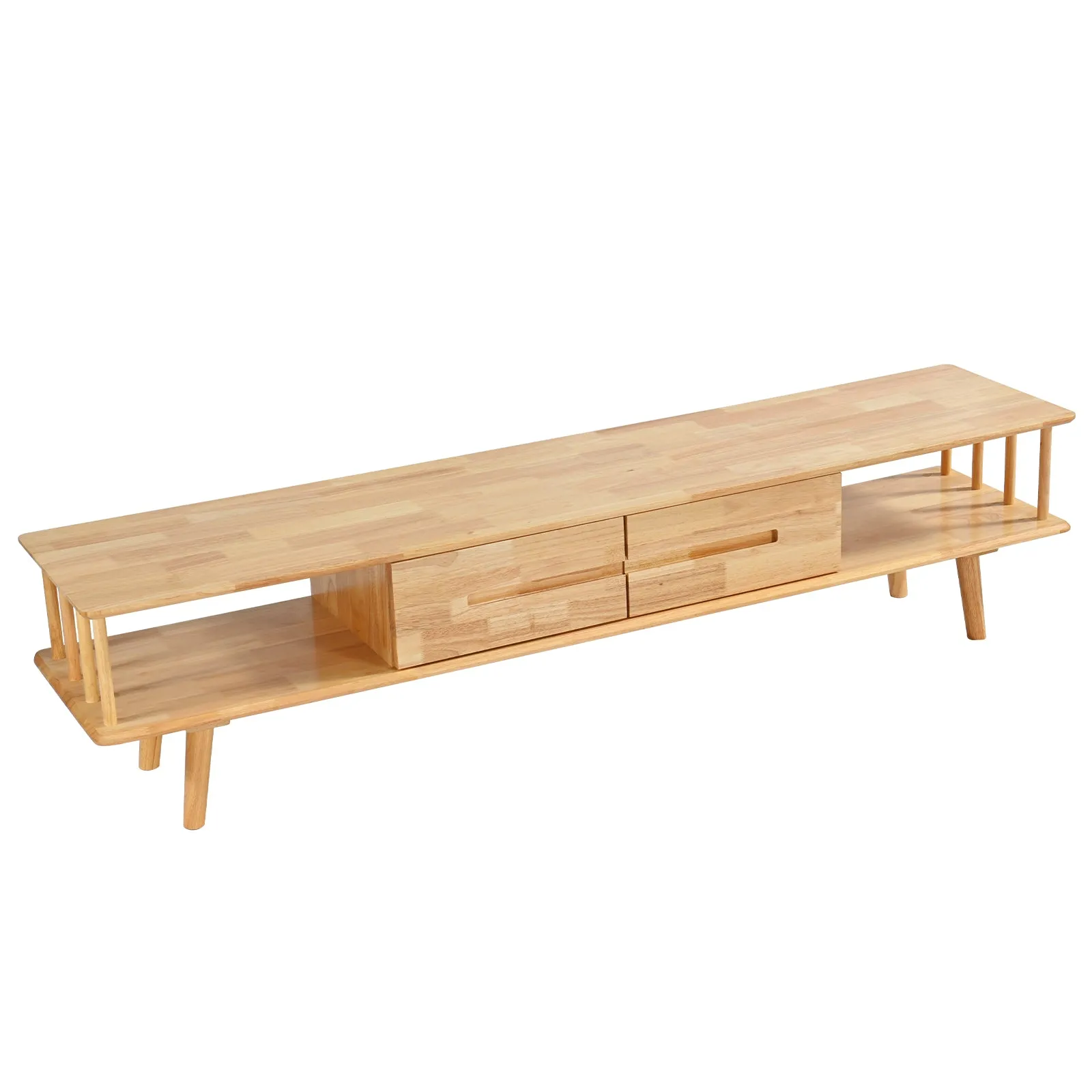 DELAVIN Solid Wood TV Stand with Fence Line Storage