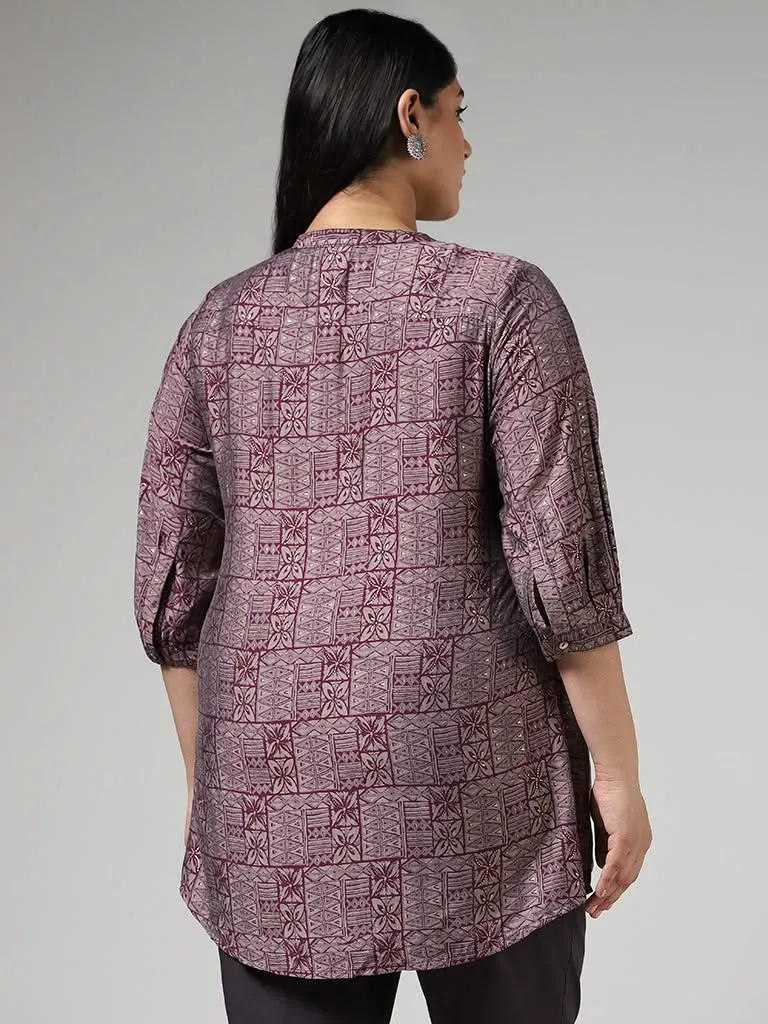 Diza Purple Geometric Patchprinted Kurti