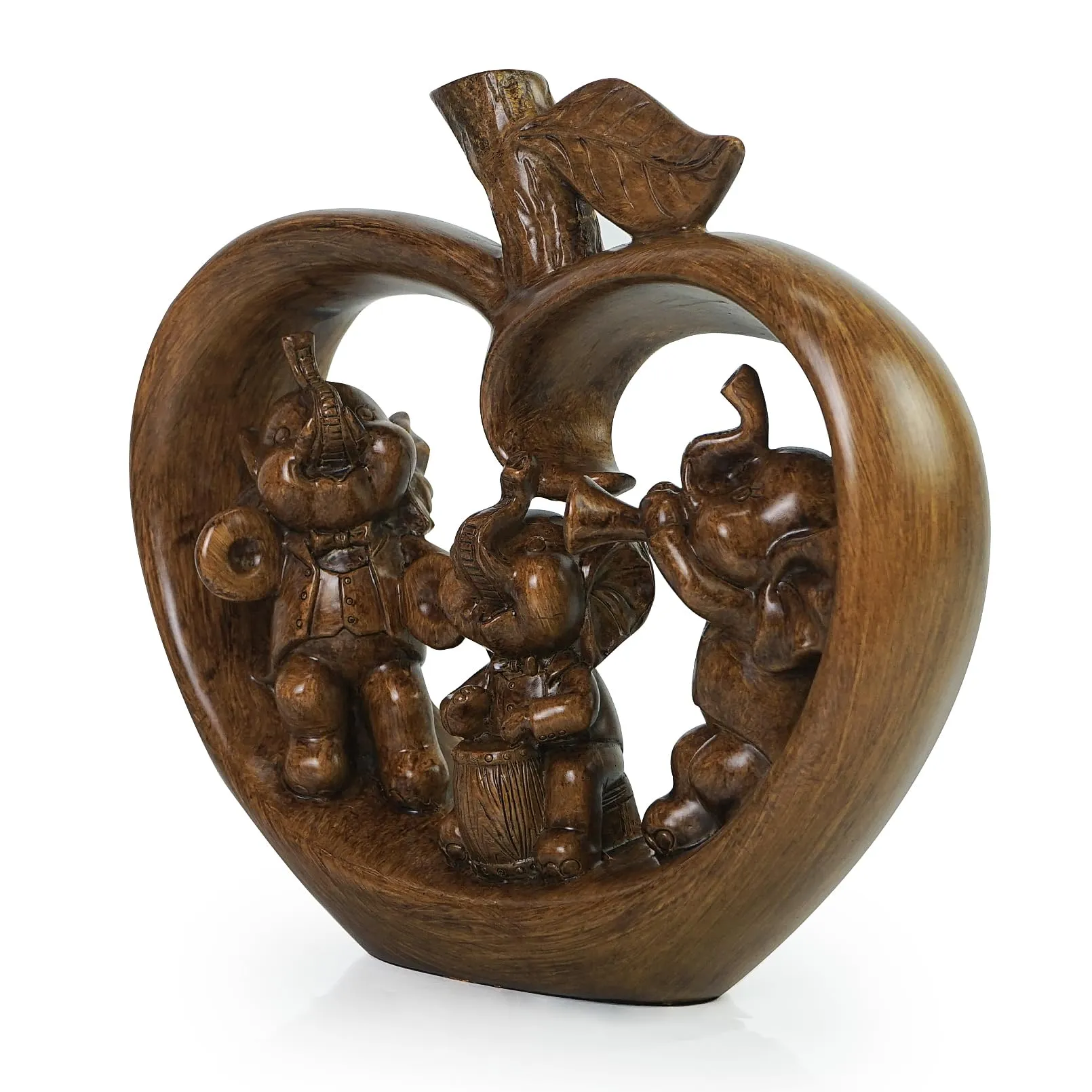 DreamsEden Cute Elephant Decor | 3 Small Baby Elephants Playing Music in Apple Shaped Sculpture | Lucky Abstract Collectible Statue, 7.5" H, Resin