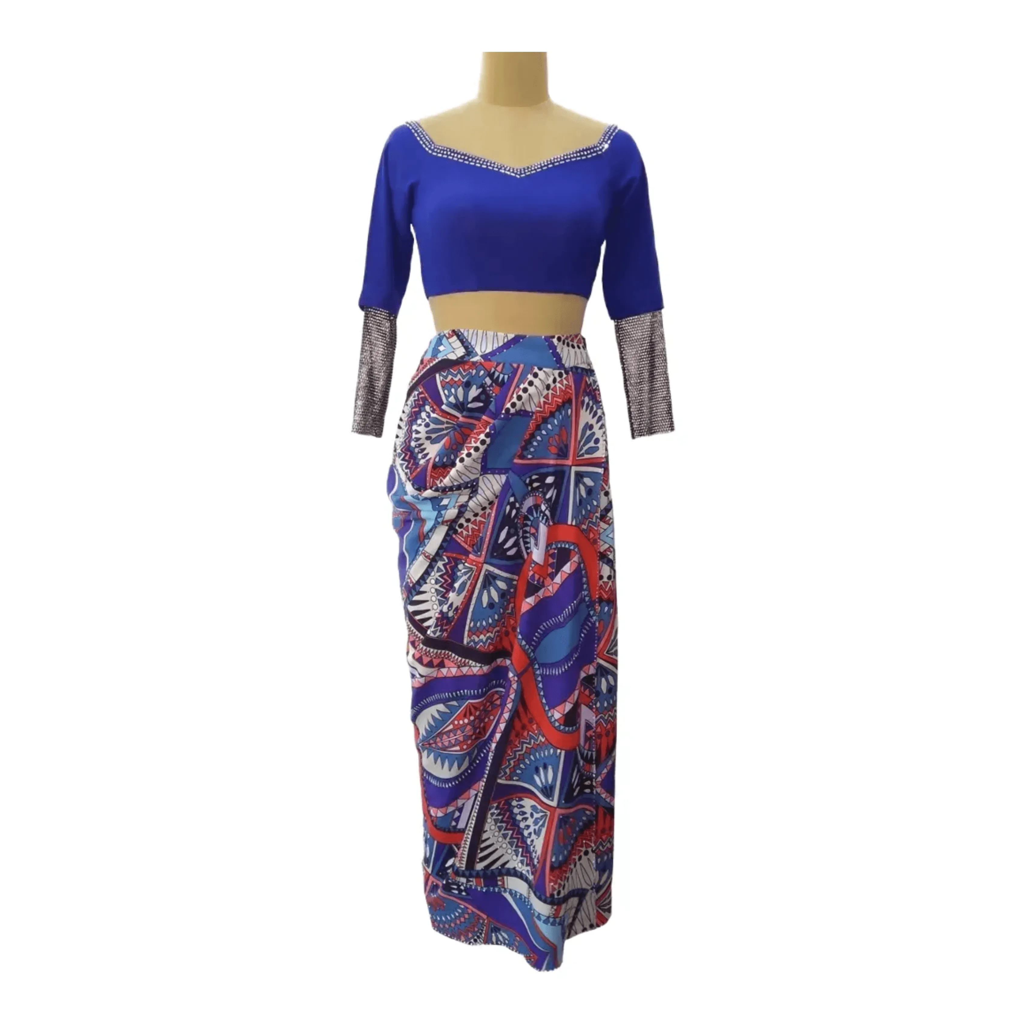 Electric Blue Aztec Dhoti Set