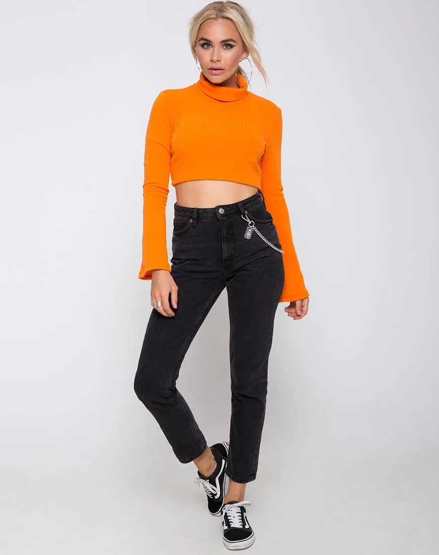 Elena Crop Top in Rib Knit Orange