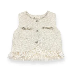 Embellished Tweed Vest - Beige