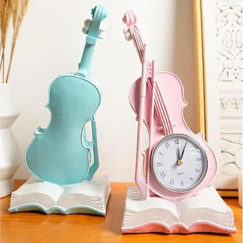 Enakshi® Violin Table Clock Retro Book Violin Statue for Desktop Fireplace Bar Pink|Home & Garden |Home D?©cor |Figurines