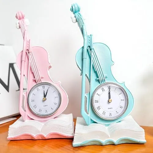 Enakshi® Violin Table Clock Retro Book Violin Statue for Desktop Fireplace Bar Pink|Home & Garden |Home D?©cor |Figurines