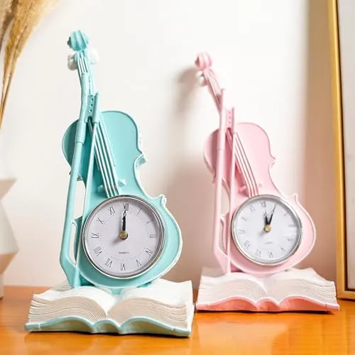 Enakshi® Violin Table Clock Retro Book Violin Statue for Desktop Fireplace Bar Pink|Home & Garden |Home D?©cor |Figurines