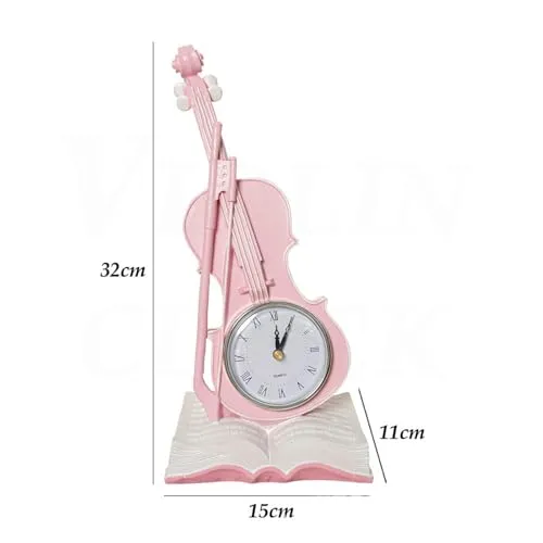 Enakshi® Violin Table Clock Retro Book Violin Statue for Desktop Fireplace Bar Pink|Home & Garden |Home D?©cor |Figurines