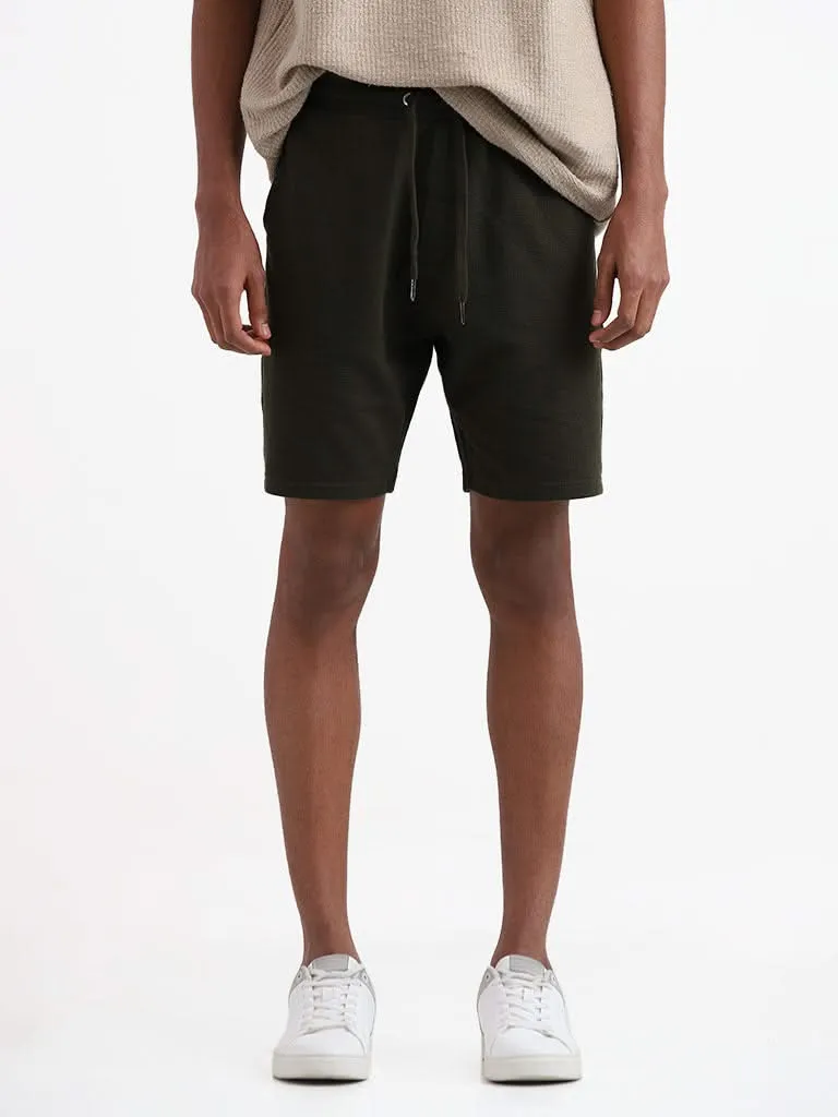 ETA Dark Olive Cotton Slim-Fit Mid-Rise Shorts