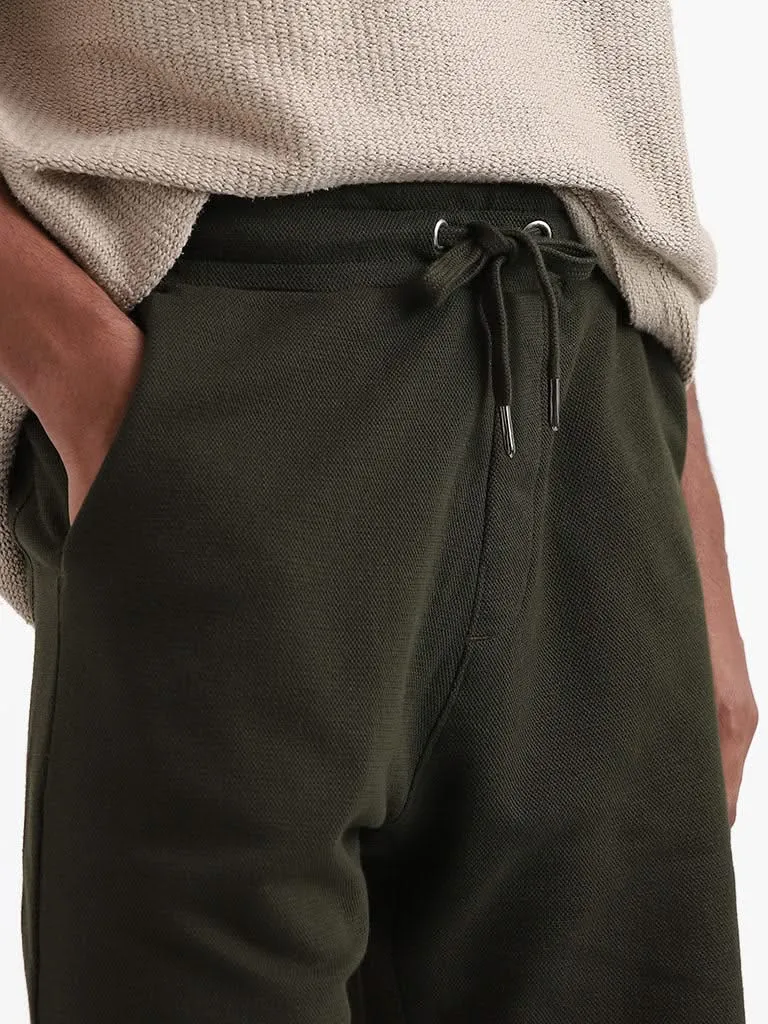 ETA Dark Olive Cotton Slim-Fit Mid-Rise Shorts