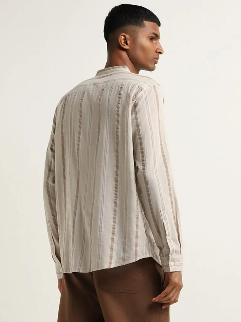 ETA Taupe Striped Resort Fit Shirt