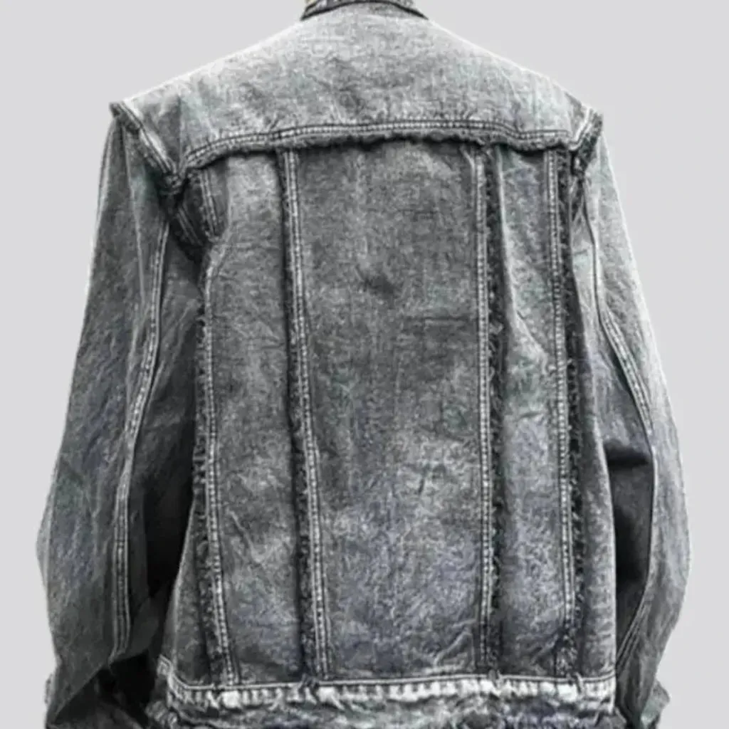 Fashion raw hem fit men's denim jacket