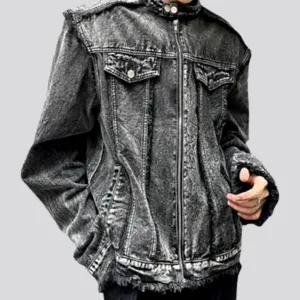 Fashion raw hem fit men's denim jacket