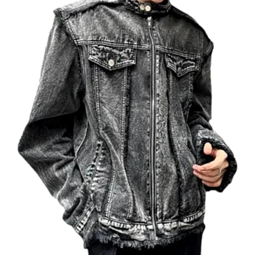 Fashion raw hem fit men's denim jacket