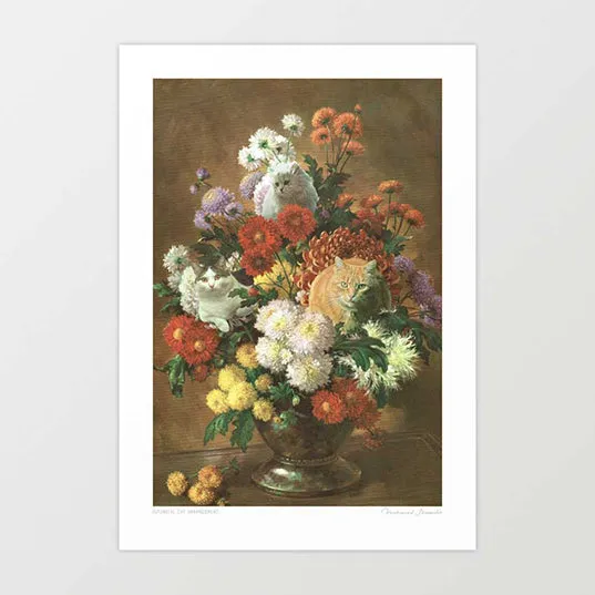 'Flower Cats - Botanical cat arrangement' Art Print by Vertigo Artography