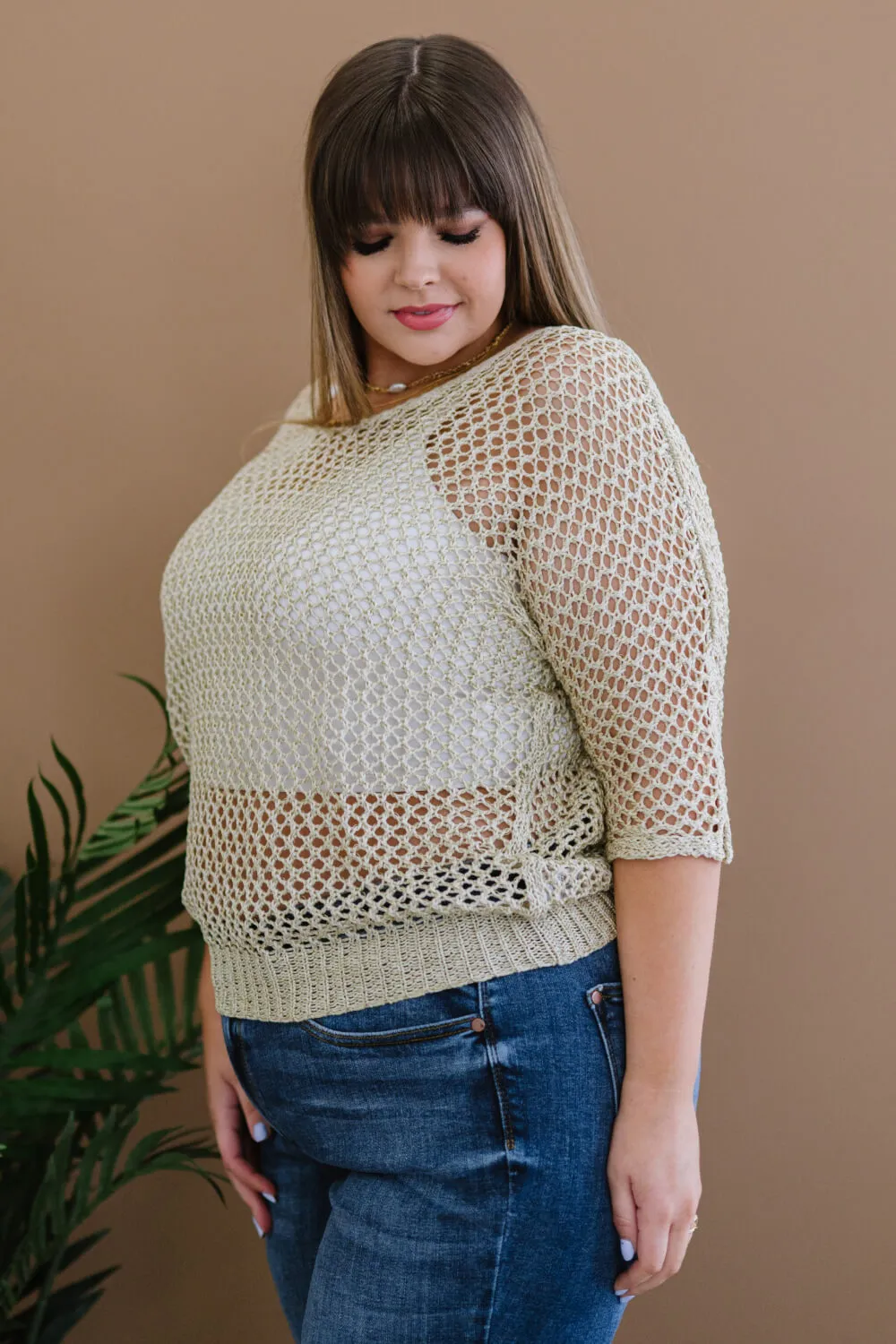 GeeGee Gracefully Golden Full Size Run Openwork Sweater