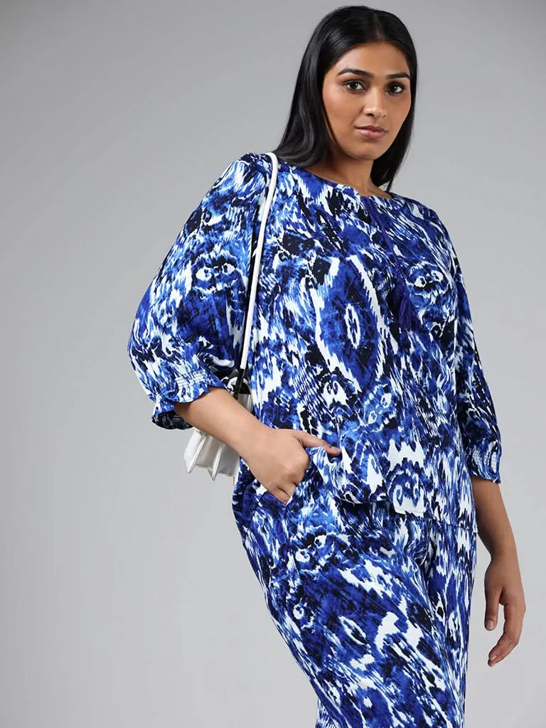 Gia Abstract Printed Blue Blouse