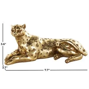 Gold Resin Leopard Laying Sculpture with Textured Spots