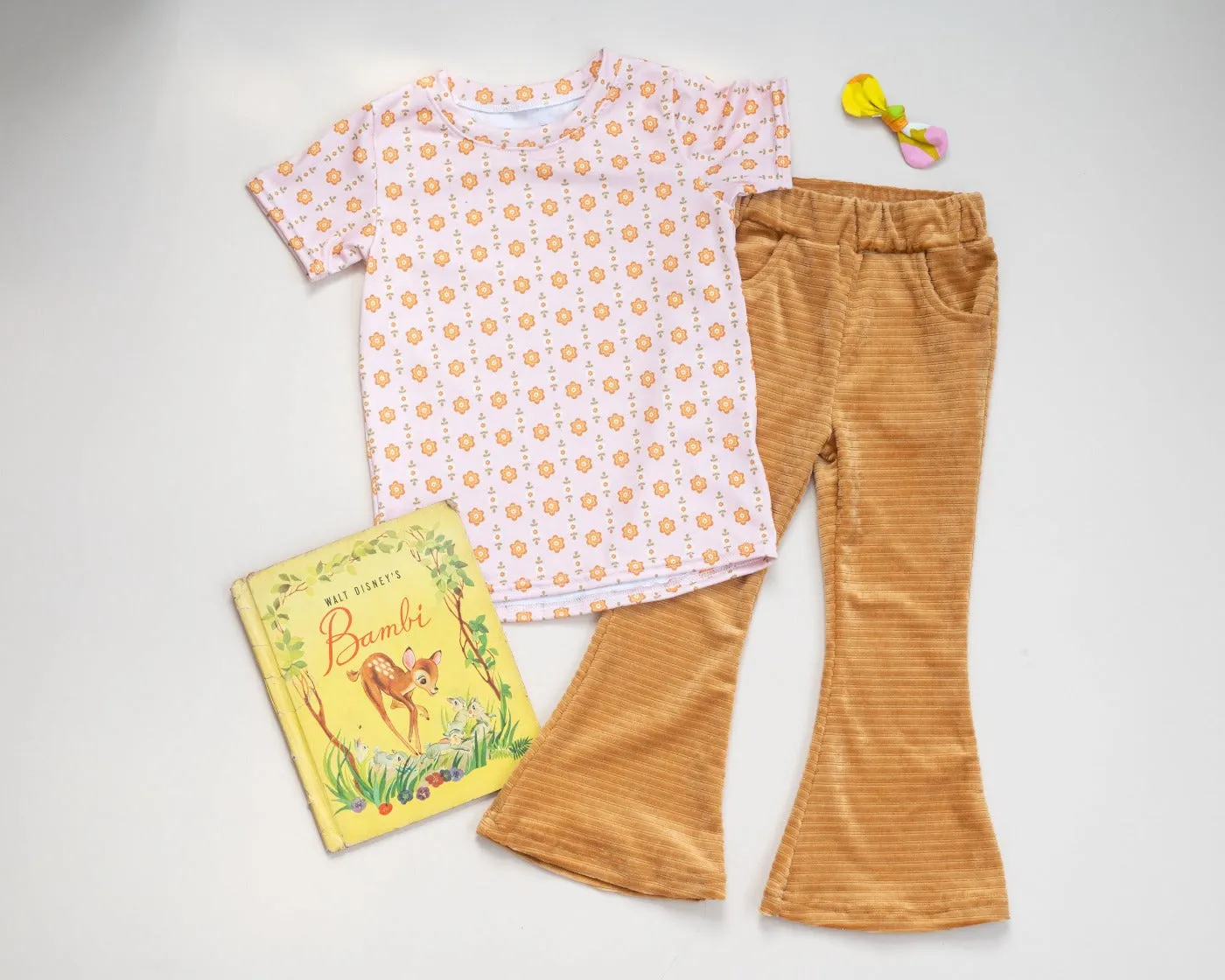 Golden Brown Velour Corduroy Bell Bottoms For Babies, Toddler And Girls