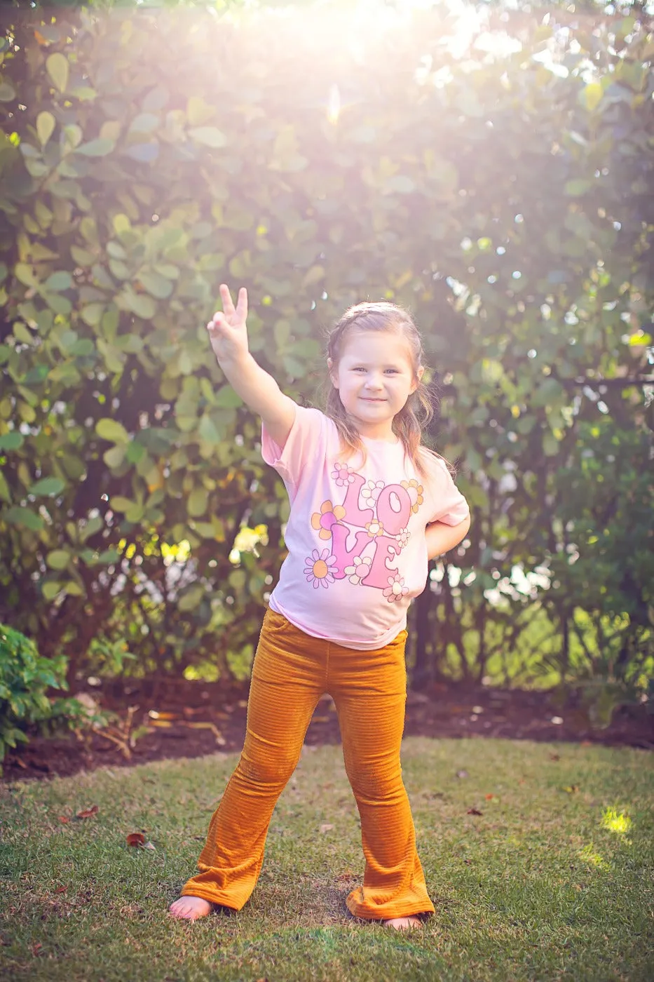 Golden Brown Velour Corduroy Bell Bottoms For Babies, Toddler And Girls