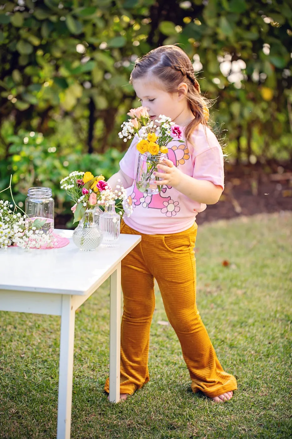 Golden Brown Velour Corduroy Bell Bottoms For Babies, Toddler And Girls