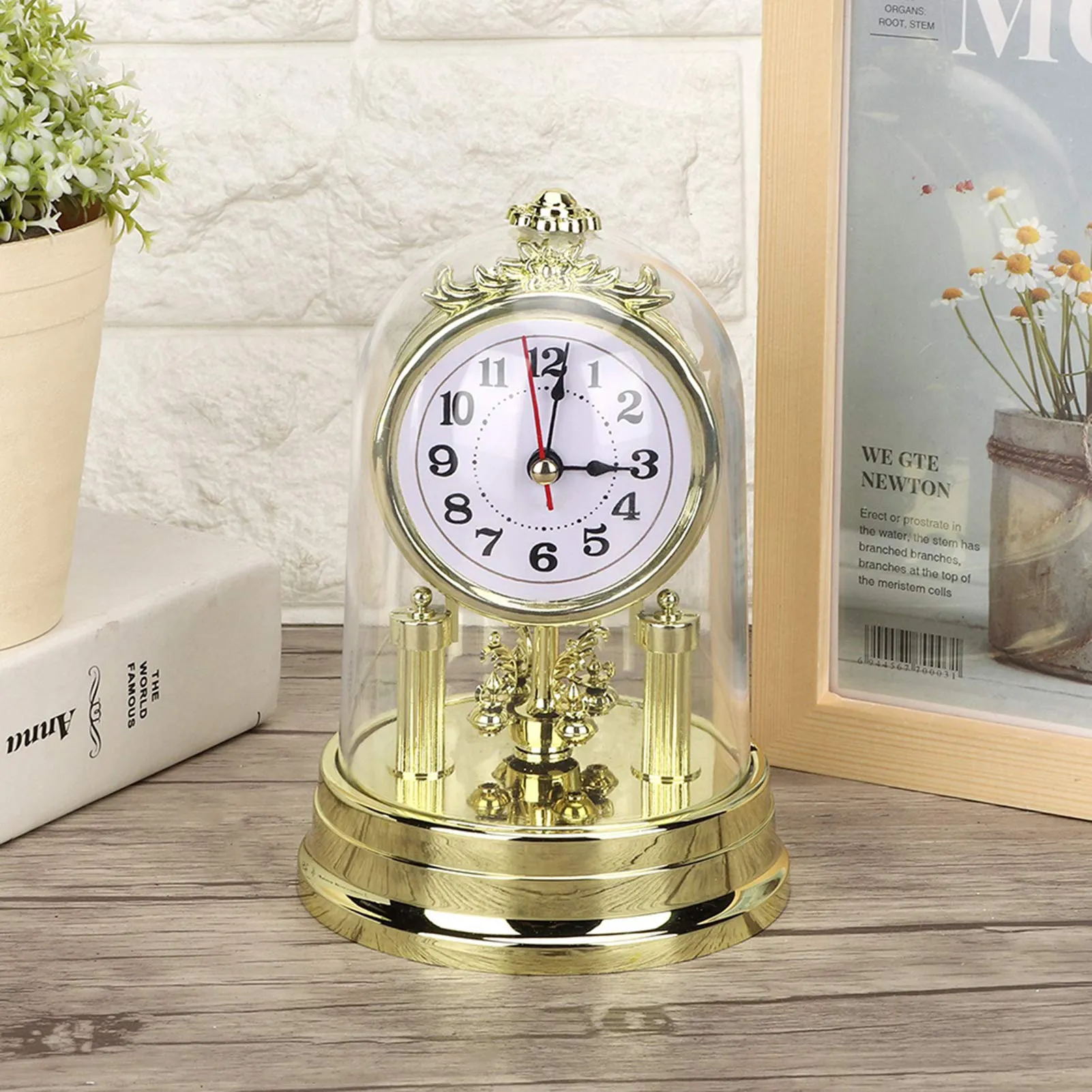 GOTOTOP Table Clocks for Living Room Decor Antique Wall Clock Baroque Retro European Style Table Clock Mantel Clock for Home Hotel Decorative Wall Mounted Desk Alarm Clock(Gold)