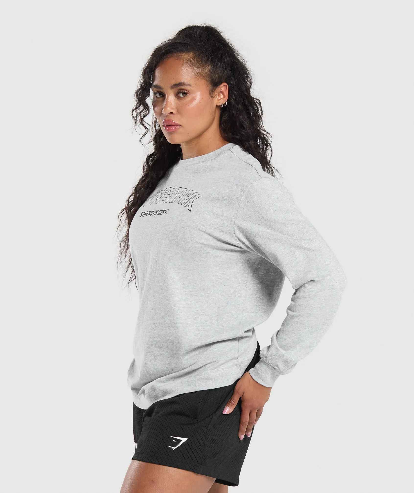 Gymshark Strength Department Long Sleeve Skater - Light Grey Core Marl