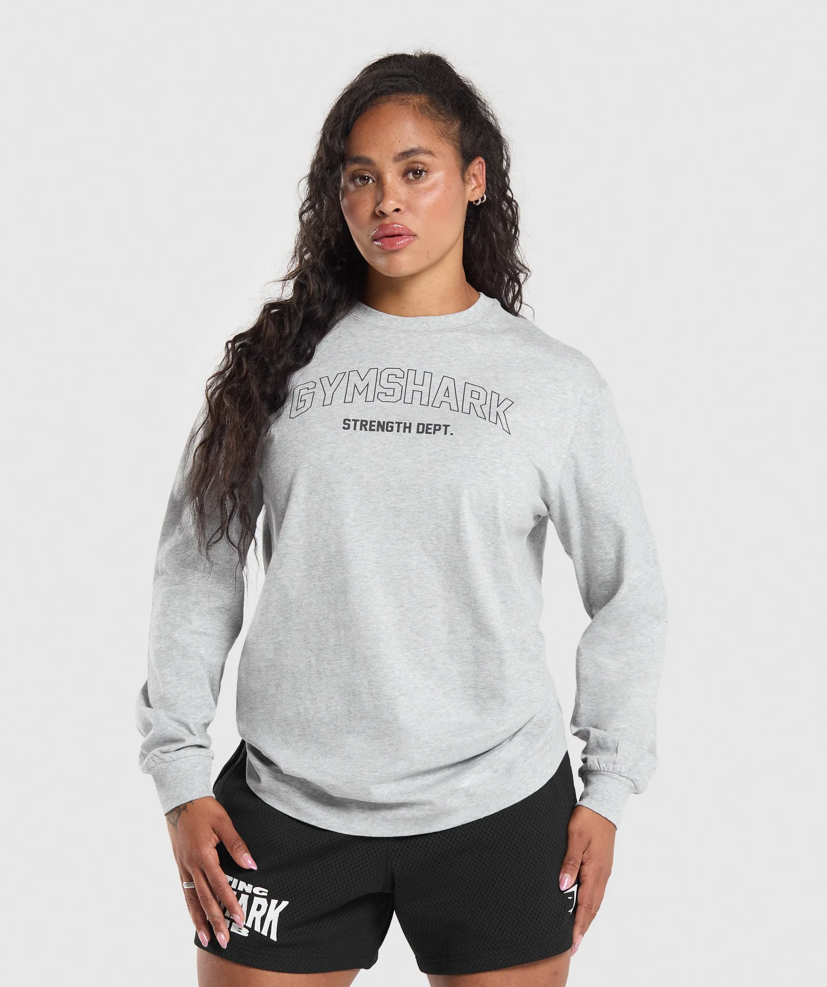 Gymshark Strength Department Long Sleeve Skater - Light Grey Core Marl