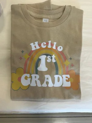 HELLO 1ST GRADE Retro Rainbow Girls First Day of School T-Shirt