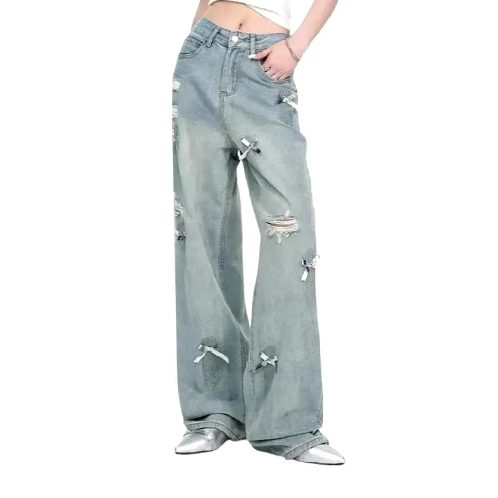 High rise aged baggy women's jeans