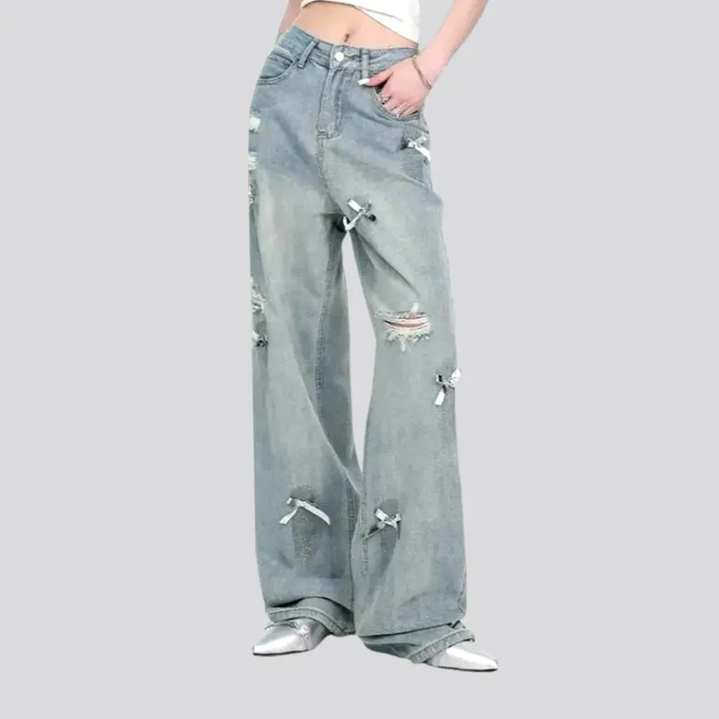 High rise aged baggy women's jeans