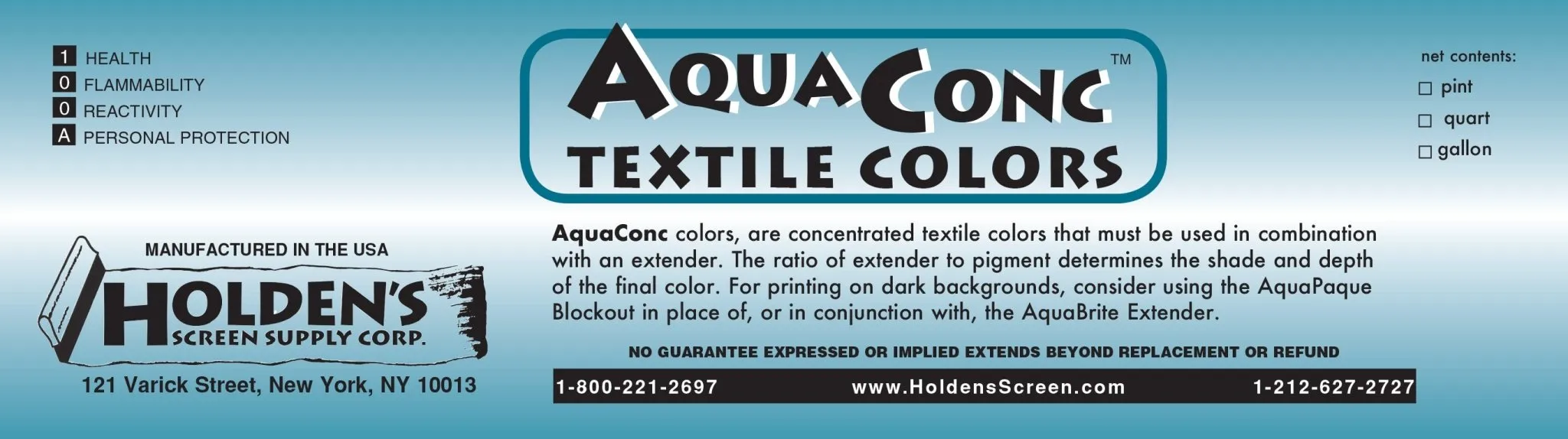 Holden's Screen Supply AquaConc Concentrated Textile Pigments | Water-Based Pigments for Screen Printing Use with AquaBrite Extender for Vibrant Long-Lasting Colors