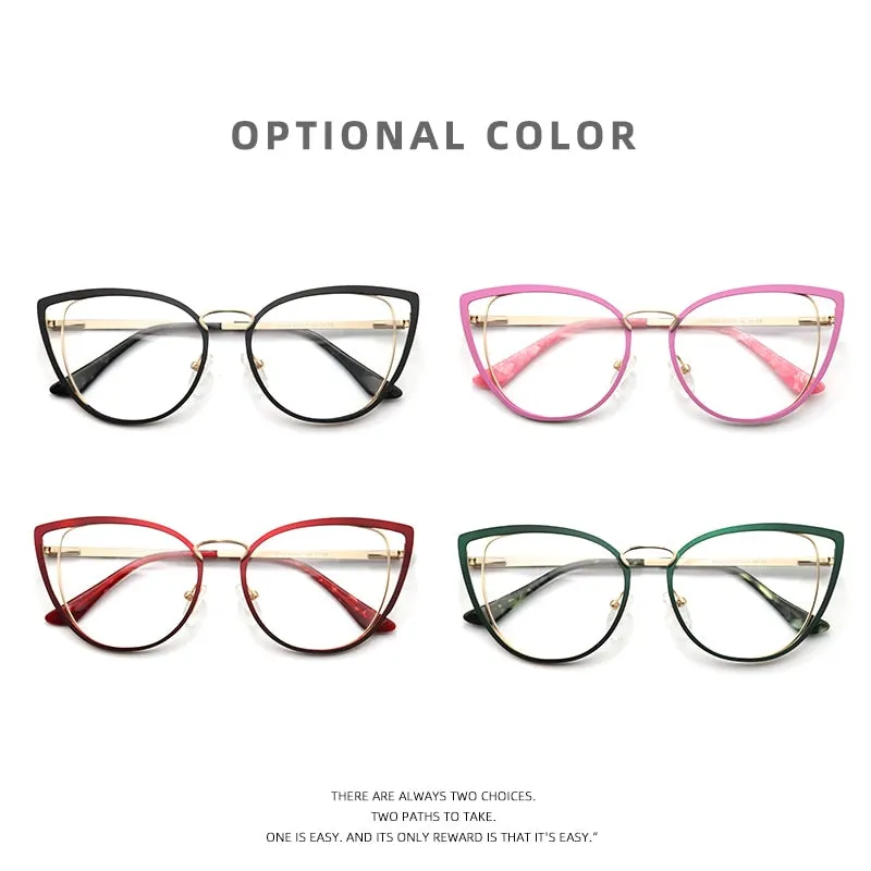 Laoyehui Women's Eyeglasses Cat Eye Alloy Frame 8104