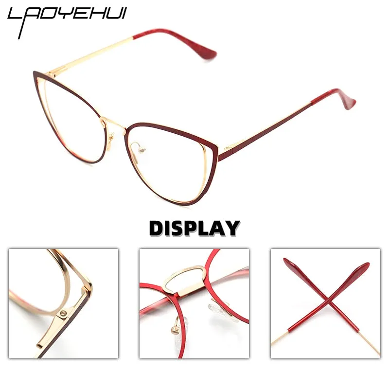 Laoyehui Women's Eyeglasses Cat Eye Alloy Frame 8104