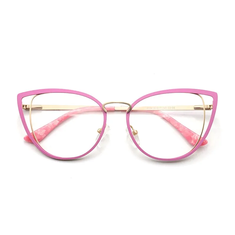 Laoyehui Women's Eyeglasses Cat Eye Alloy Frame 8104