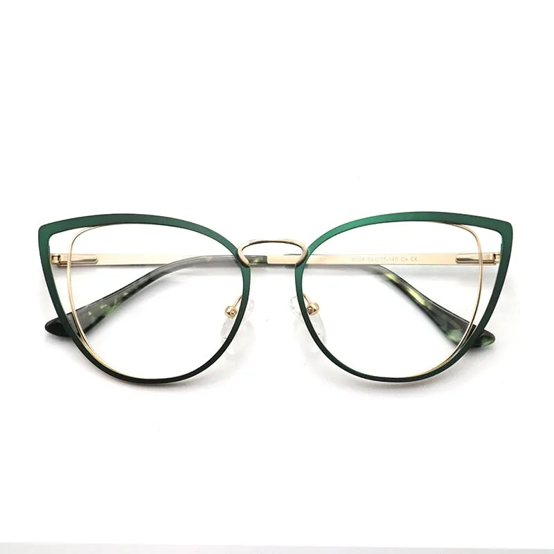 Laoyehui Women's Eyeglasses Cat Eye Alloy Frame 8104