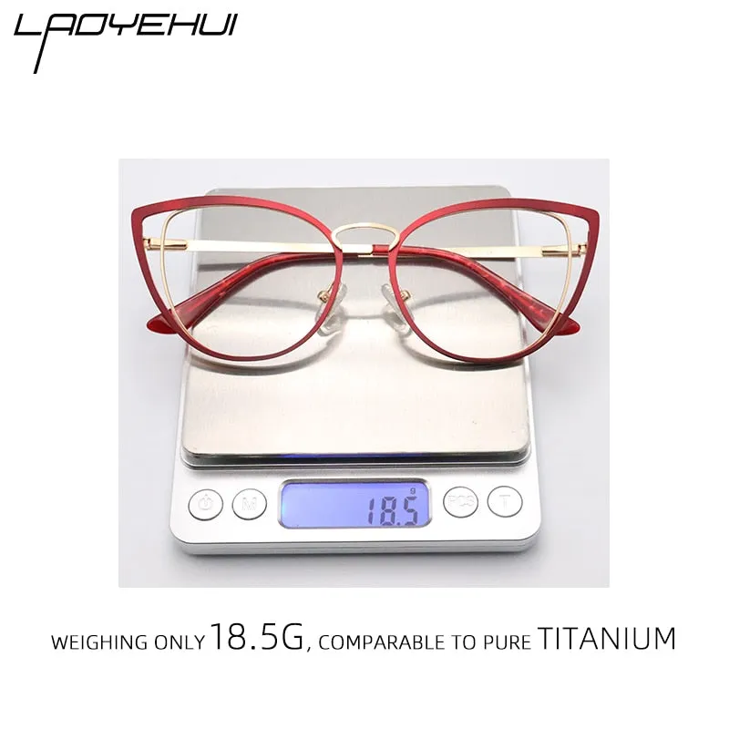 Laoyehui Women's Eyeglasses Cat Eye Alloy Frame 8104