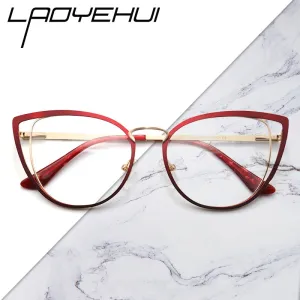 Laoyehui Women's Eyeglasses Cat Eye Alloy Frame 8104