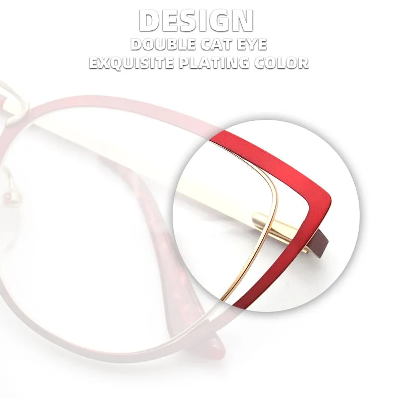 Laoyehui Women's Eyeglasses Cat Eye Alloy Frame 8104