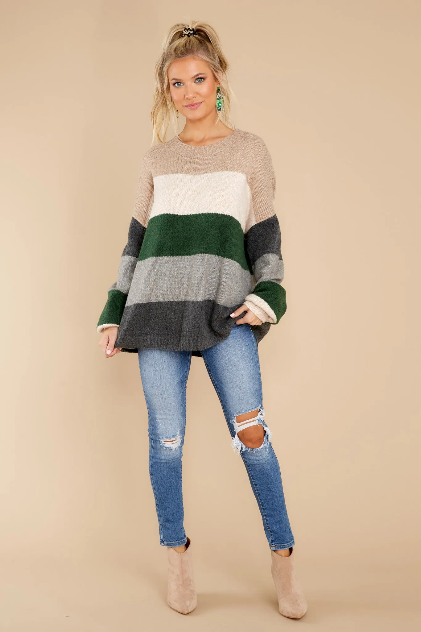 Lighthearted Fun Beige Colorblock Sweater