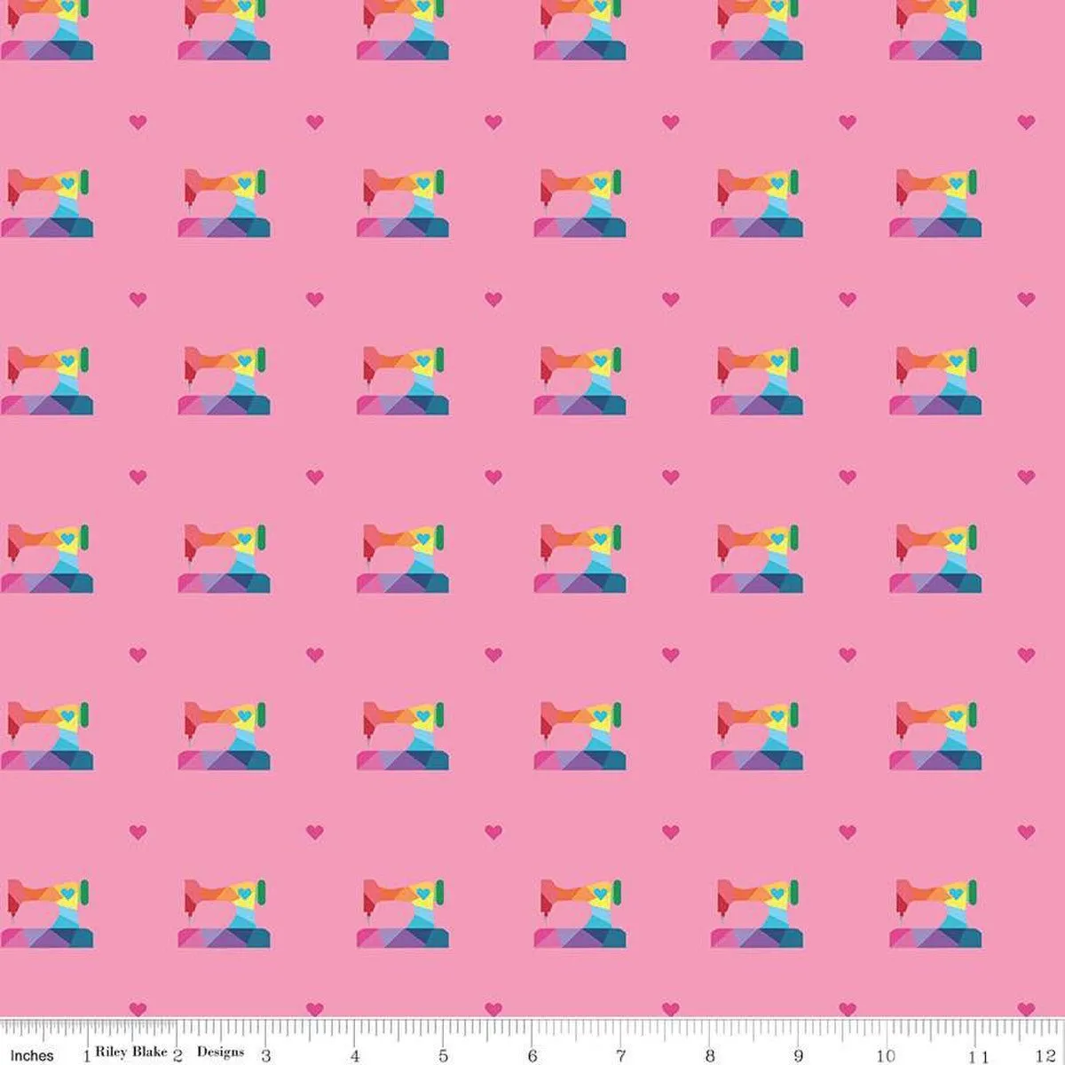 Make Geo Sewing Machine Hot Pink Fat Quarter by Kristy Lea | Riley Blake Designs