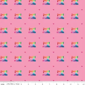 Make Geo Sewing Machine Hot Pink Yardage by Kristy Lea | Riley Blake Designs